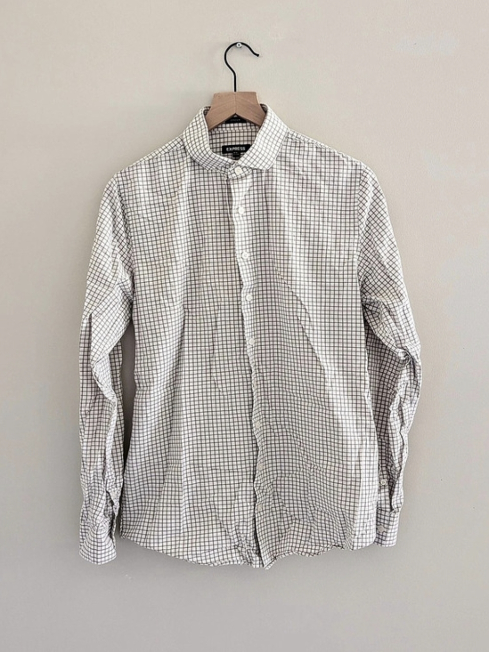 Express Men's Checkered Cotton Button Down Size Medium Tall 15-15.5